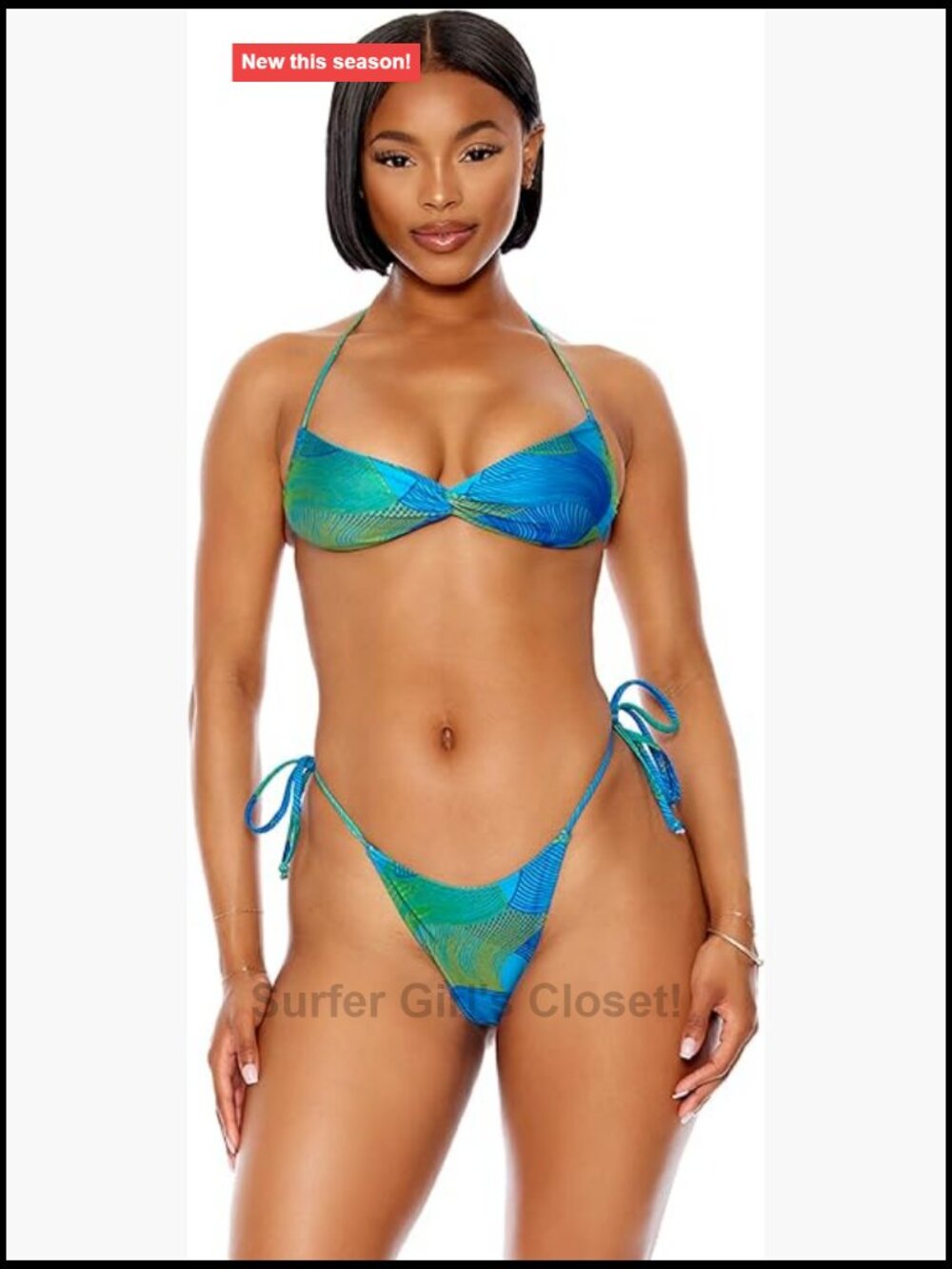 Women's Tie-Front Triangle Bikini Set Thong Bottom